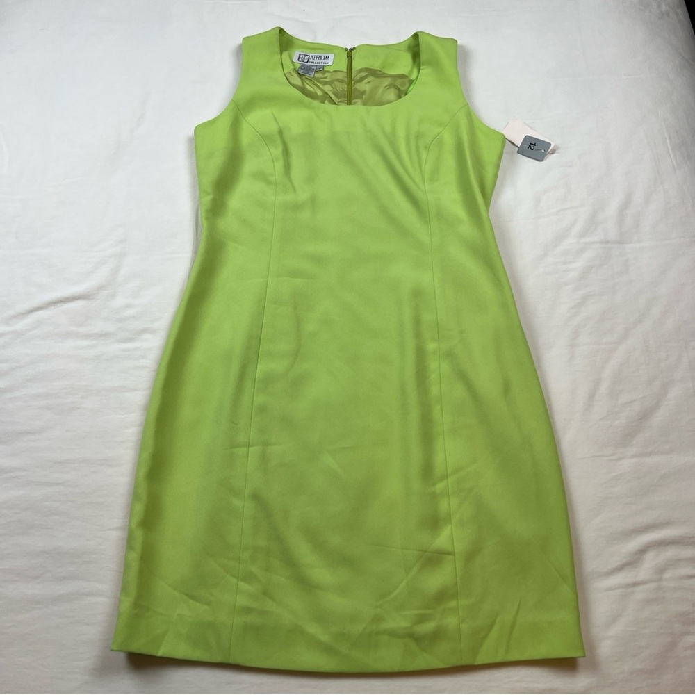 Atrium Collection Lime Green Sheath Dress Sleeveless Lined Hidden Zip Size 12